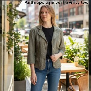Anthropologie Twill Twenty Two | Distressed Women's Eyelet Jacket | Sage | Sz M